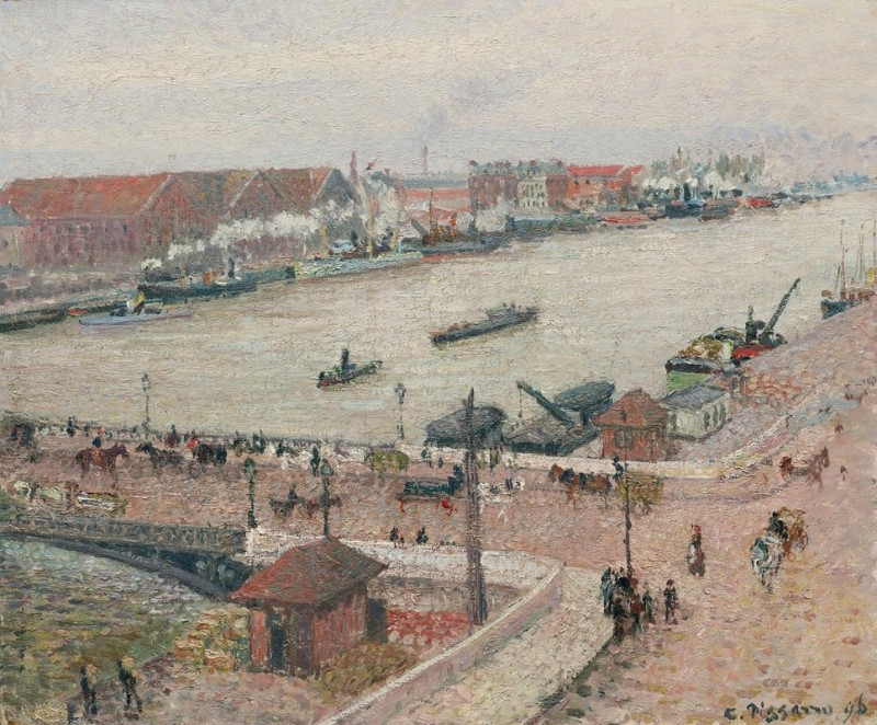 Crue De La Seine, Pont Boieldieu, Rouen (1896) reproduction of painting by Camille Pissarro. ALL GICLEE PRINTS