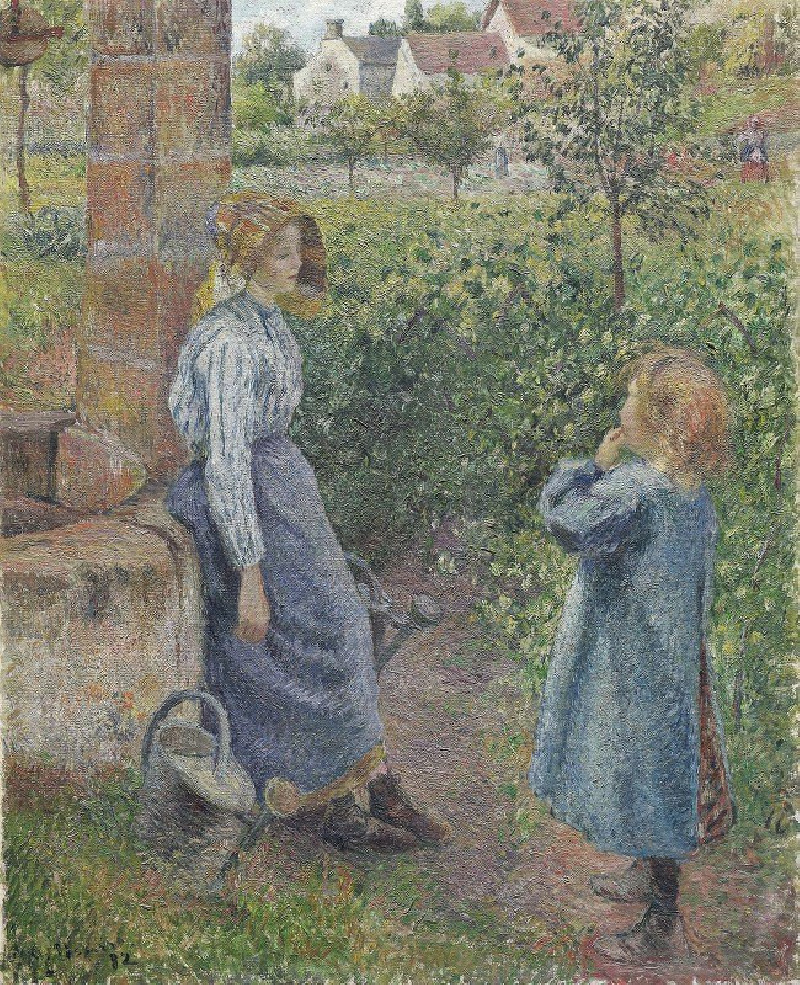 Woman and Child at the Well (1882) reproduction of painting by Camille Pissarro. ALL GICLEE PRINTS