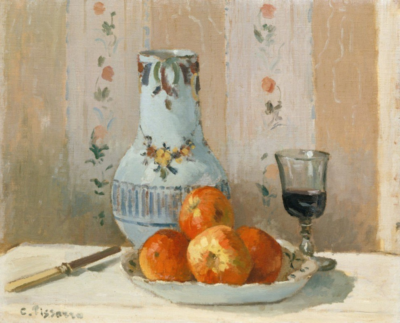 Camille Pissarro reprodukcija Still Life with Apples and Pitcher (1872), Natiurmortas , paveikslai, reprodukcijos internetu