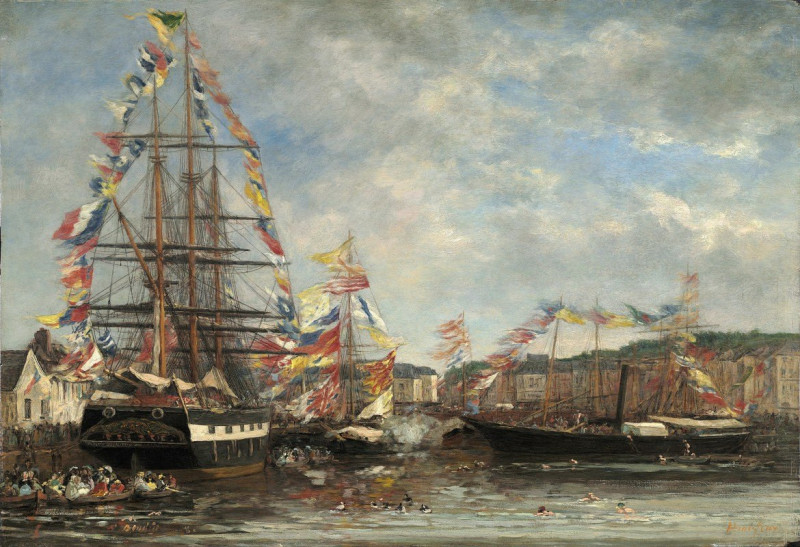 Festival in the Harbor of Honfleur (1858) reproduction of painting by Eugène Boudin. ALL GICLEE PRINTS