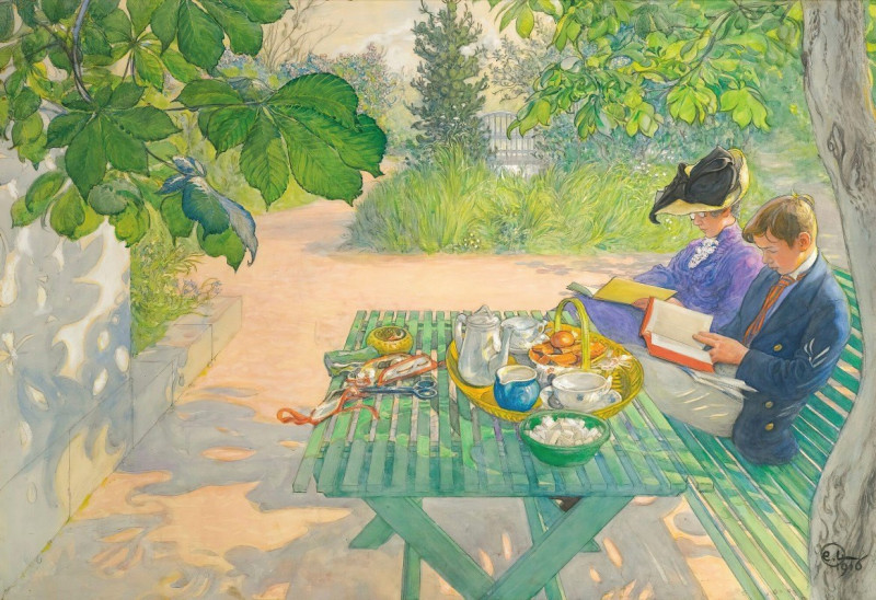 Carl Larsson reprodukcija Holiday Reading (1916), VISOS REPRODUKCIJOS , paveikslai, reprodukcijos internetu