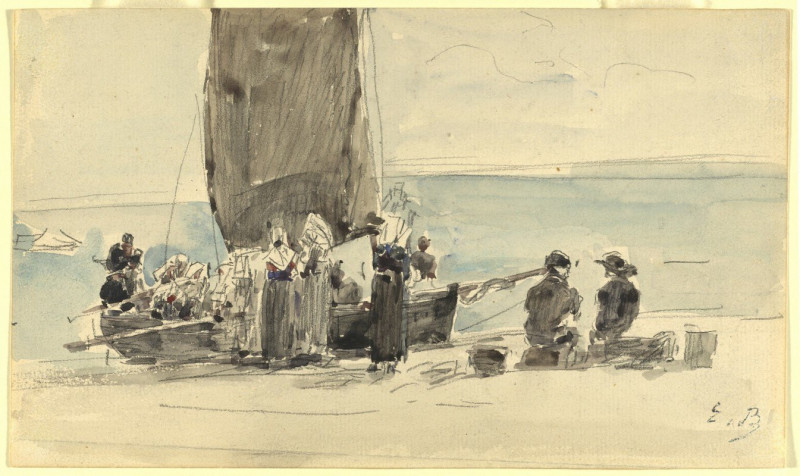 Eugène Boudin reprodukcija Loading the Boats (c. 1875), VISOS REPRODUKCIJOS , paveikslai, reprodukcijos internetu