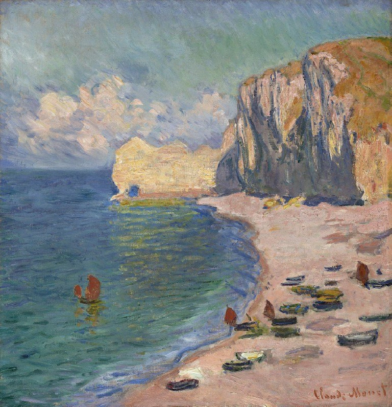 Étretat, The Beach and the Falaise d’Amont (1885) reproduction of painting by Oscar-Claude Monet. ALL GICLEE PRINTS