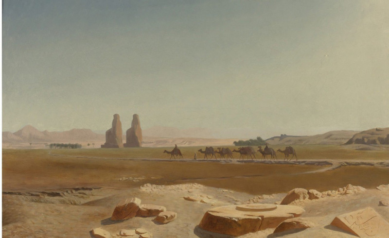 Caravan Passing The Colossi Of Memnon, Thebes reproduction of painting by Jean-Léon Gérôme. ALL GICLEE PRINTS