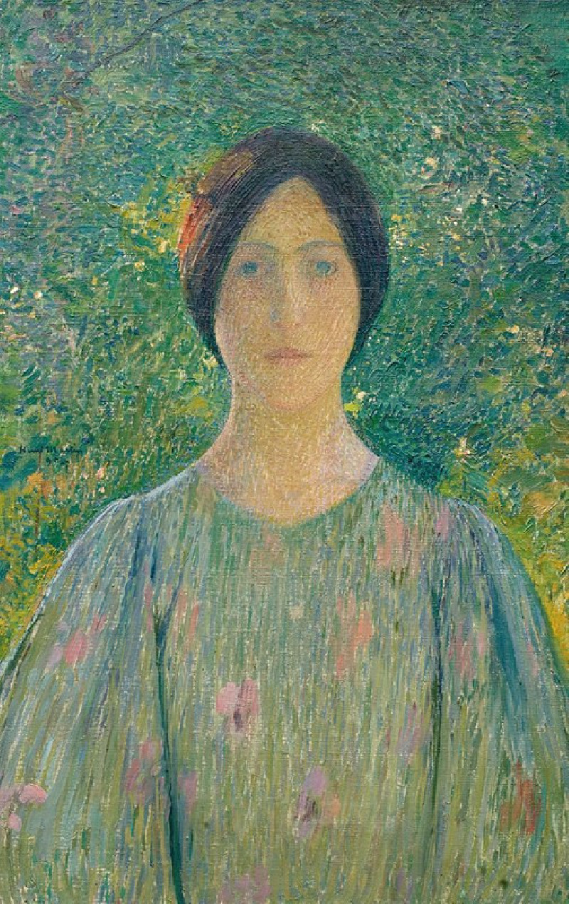 Jeune femme à la robe fleurie reproduction of painting by Henri Martin. ALL GICLEE PRINTS