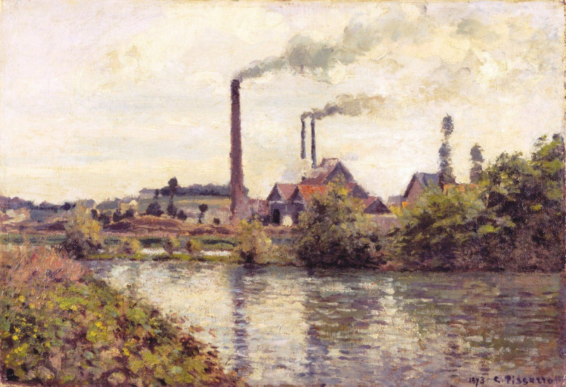 The Factory at Pontoise reproduction of painting by Camille Pissarro. ALL GICLEE PRINTS