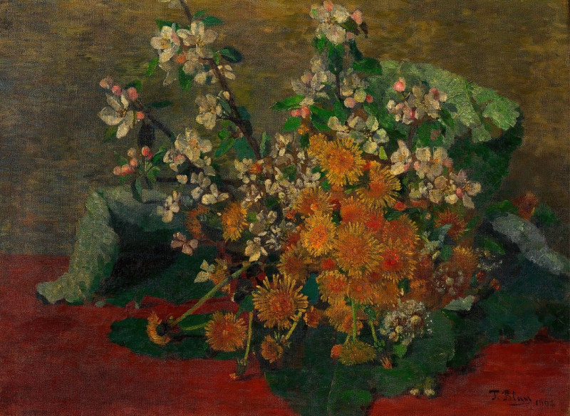 Blumenstück (Löwenzahn und Apfelblüten) (1902) reproduction of painting by Tina Blau. ALL GICLEE PRINTS