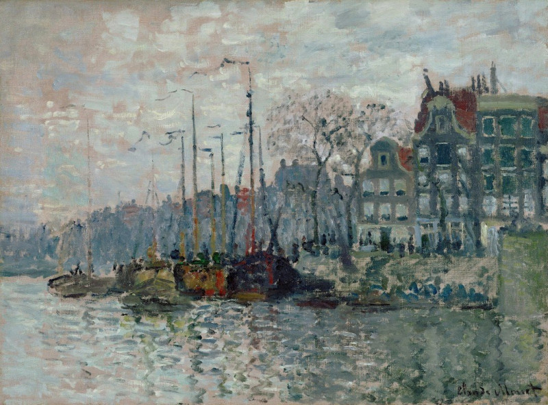 View of the Prins Hendrikkade and the Kromme Waal in Amsterdam (1874) reproduction of painting by Oscar-Claude Monet. ALL GIC...