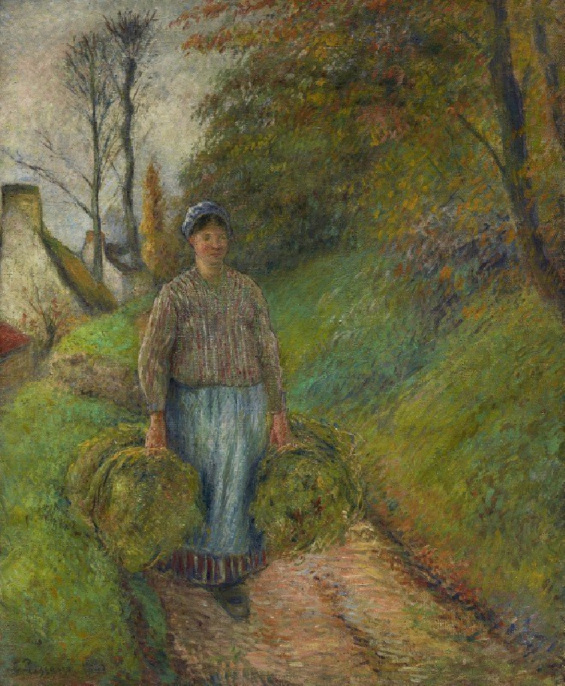 Peasant Woman Carrying Two Bundles of Hay (1883) reproduction of painting by Camille Pissarro. ALL GICLEE PRINTS