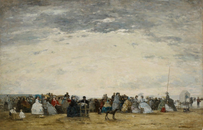 Vacationers on the Beach at Trouville (1864) reproduction of painting by Eugène Boudin. ALL GICLEE PRINTS