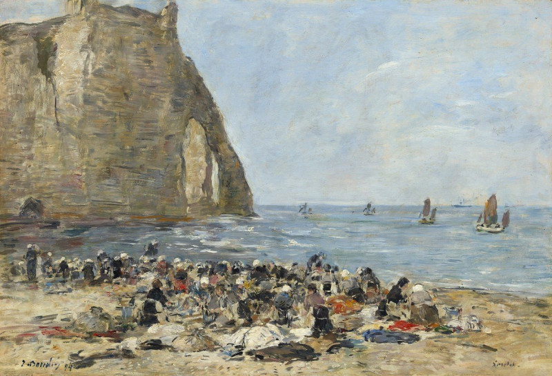 Washerwomen on the Beach of Etretat (1894) reproduction of painting by Eugène Boudin. ALL GICLEE PRINTS