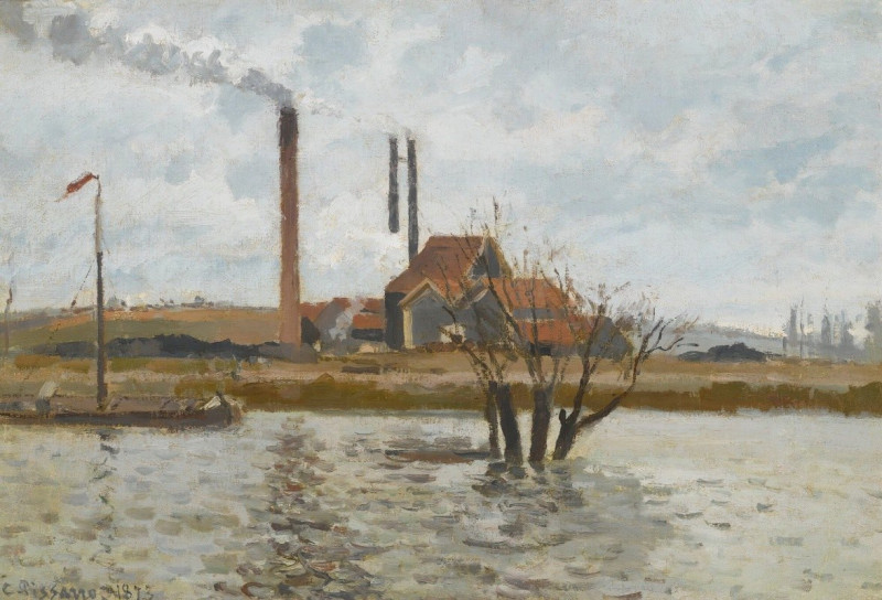 Camille Pissarro reprodukcija Usine À Saint-Ouen-L’aumône, La Crue De L’oise (1873), VISOS REPRODUKCIJOS , paveikslai, reprod...