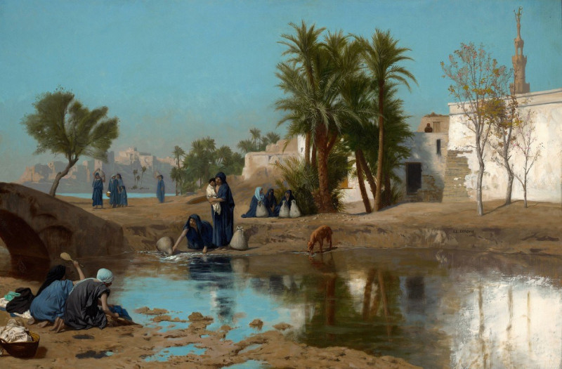 Fellah Women Drawing Water (c. 1873–75) reproduction of painting by Jean-Léon Gérôme. ALL GICLEE PRINTS