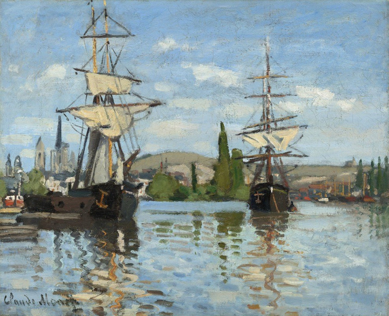 Ships Riding on the Seine at Rouen (1872-1873) reproduction of painting by Oscar-Claude Monet. ALL GICLEE PRINTS