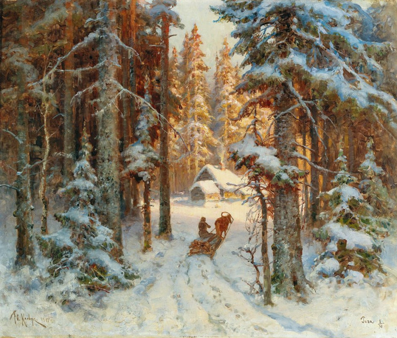 Woodcutters returning home reproduction of painting by Julius Sergius Klever. ALL GICLEE PRINTS