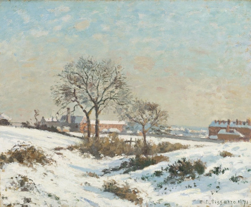 Snowy Landscape at South Norwood (1871) reproduction of painting by Camille Pissarro. ALL GICLEE PRINTS