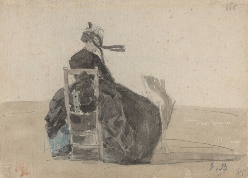 Seated Lady in Black, Trouville (1865) reproduction of painting by Eugène Boudin. ALL GICLEE PRINTS