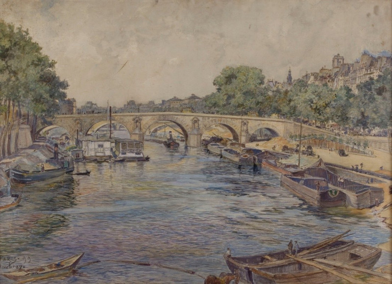 La Seine au pont-Marie, en 1899. 1er arrondissement (1899) reproduction of painting by Frédéric Houbron. ALL GICLEE PRINTS