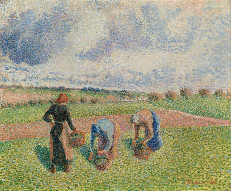 Paysannes Ramassant Des Herbes, Éragny (1886) reproduction of painting by Camille Pissarro. ALL GICLEE PRINTS