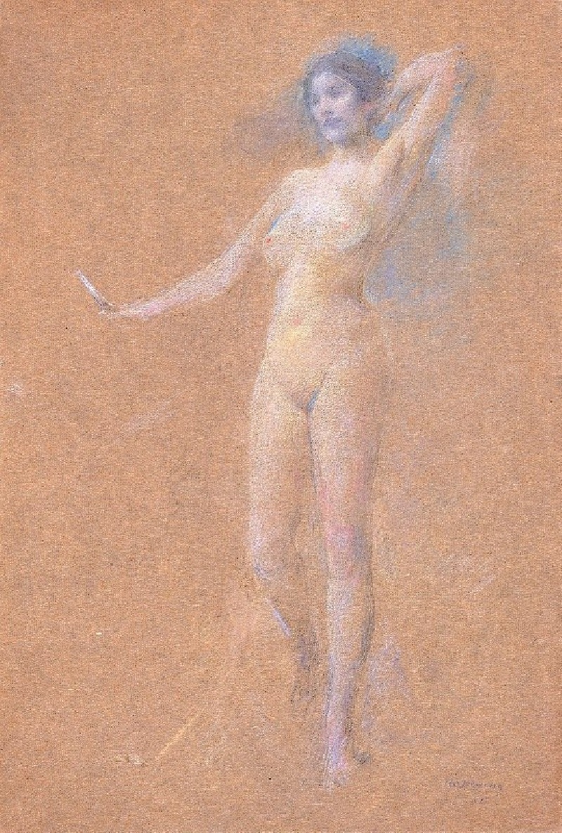 Standing Nude Figure of a Girl reproduction of painting by Thomas Wilmer Dewing. Nude