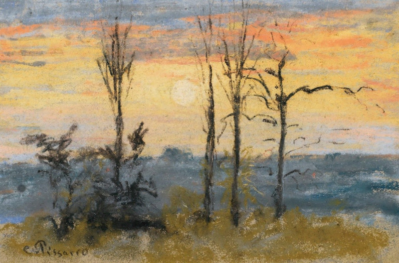 Coucher De Soleil reproduction of painting by Camille Pissarro. ALL GICLEE PRINTS