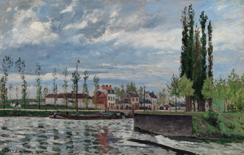 The Lock at Pontoise (1872) reproduction of painting by Camille Pissarro. ALL GICLEE PRINTS