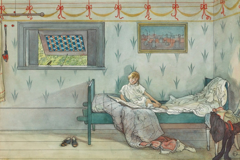 Cock-a-doodle-do, it’s seven o’clock reproduction of painting by Carl Larsson. ALL GICLEE PRINTS