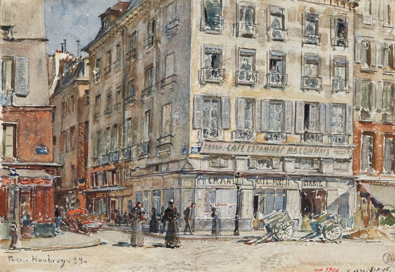 Intersection de deux rues, à Paris, en 1899. (1899) reproduction of painting by Frédéric Houbron. ALL GICLEE PRINTS