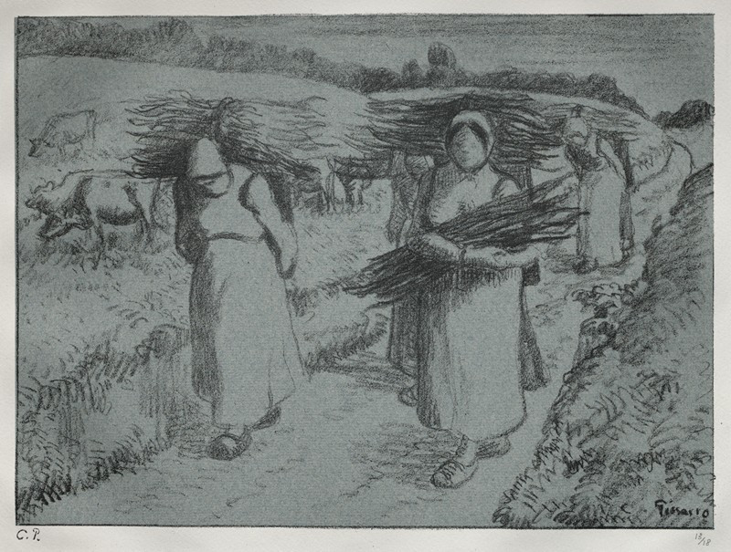 Peasants Carrying Fagots (c. 1896) reproduction of painting by Camille Pissarro. ALL GICLEE PRINTS