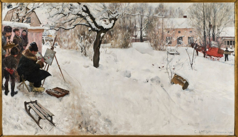 Carl Larsson reprodukcija Open-Air Painter. Winter-Motif from Åsögatan 145, Stockholm, VISOS REPRODUKCIJOS , paveikslai, repr...