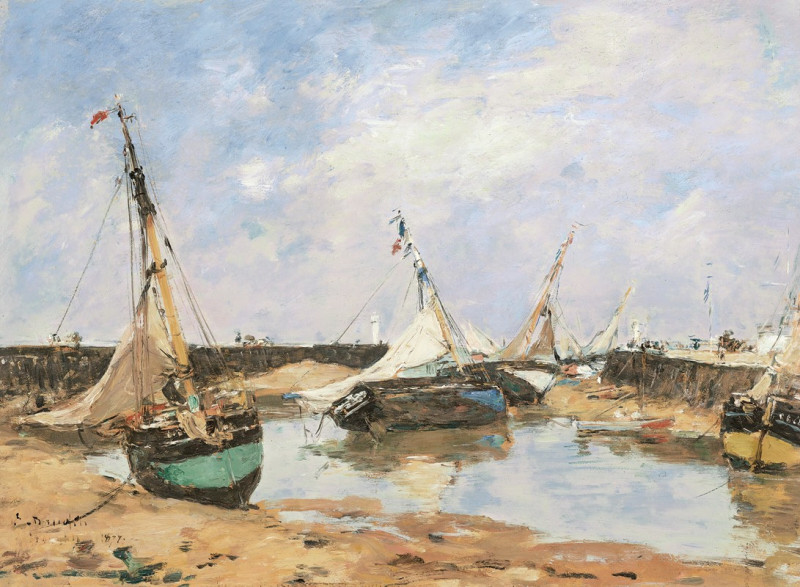 Eugène Boudin reprodukcija Trouville. Barques échouées entre les jetées (1877), VISOS REPRODUKCIJOS , paveikslai, reprodukcij...