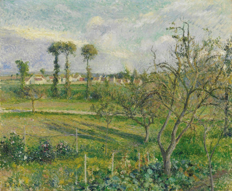 Soleil Couchant Au Valhermeil, Auvers-Sur-Oise (1880) reproduction of painting by Camille Pissarro. ALL GICLEE PRINTS