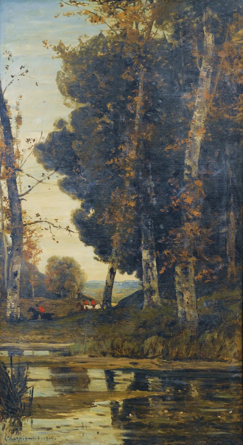 Scène de chasse à courre (1866) reproduction of painting by Henri-Joseph Harpignies. ALL GICLEE PRINTS