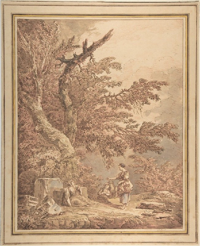 Young Women in a Landscape with Architectural Fragments (ca. 1773) reproduction of painting by Hubert Robert. ALL GICLEE PRINTS