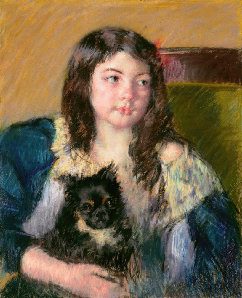 Mary Cassatt reprodukcija Françoise, Holding a Little Dog, Looking Far to the Right (1909), VISOS REPRODUKCIJOS , paveikslai,...