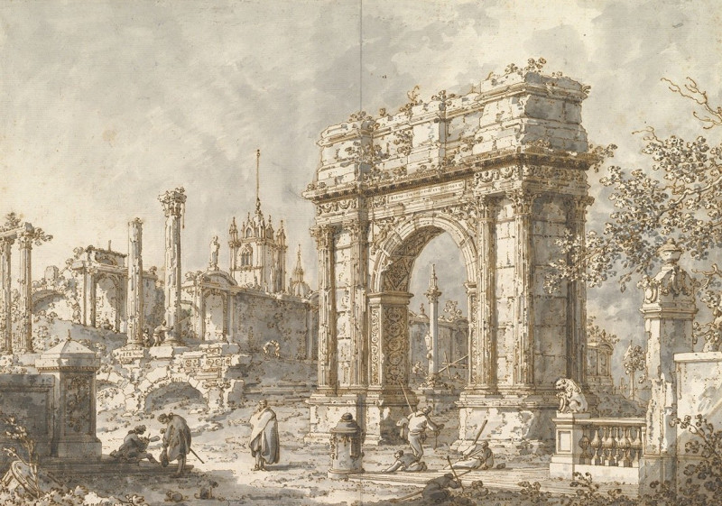 Capriccio with a Roman Triumphal Arch (1720–30) reproduction of painting by Canaletto. ALL GICLEE PRINTS