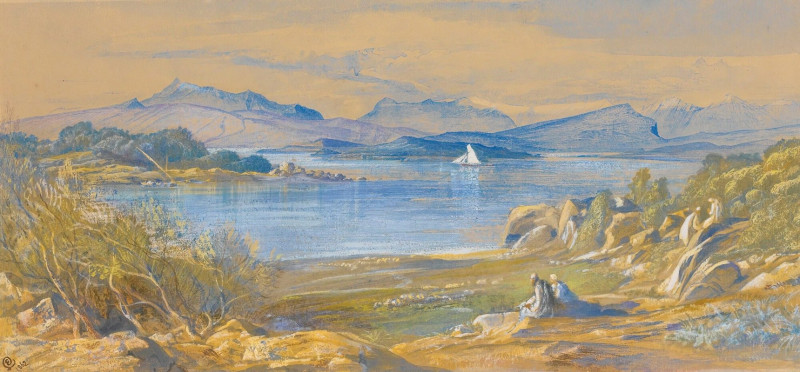 Porto Tre Scoglie, Albania (1862) reproduction of painting by Edward Lear. ALL GICLEE PRINTS