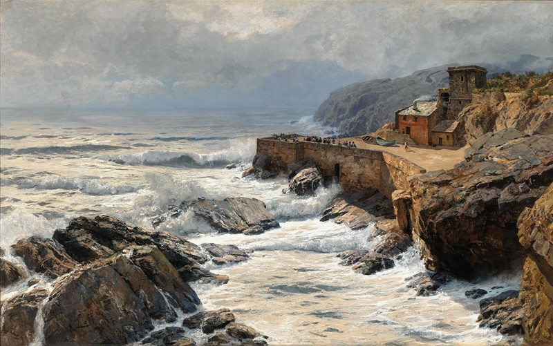 Riviera, Breaking Waves in Boccadasse (1889) reproduction of painting by Alfred Zoff. ALL GICLEE PRINTS