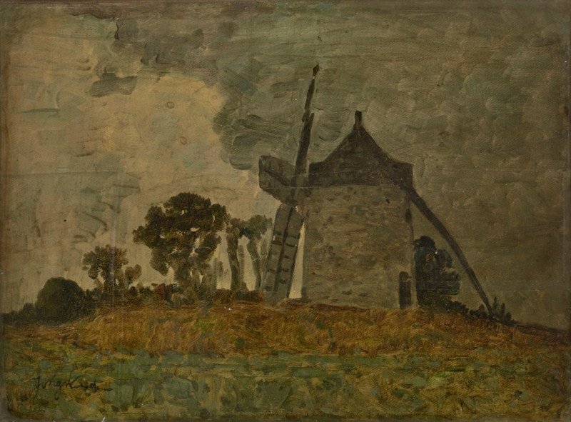 Johan Barthold Jongkind reprodukcija Landscape with a Windmill (19th century), VISOS REPRODUKCIJOS , paveikslai, reprodukcijo...