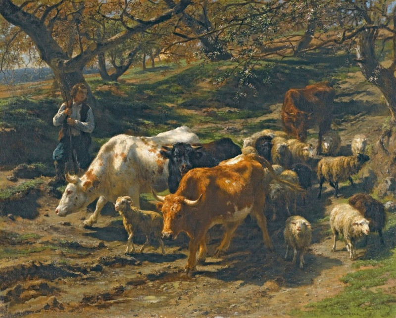 Un Berger Avec Son Troupeau (1852) reproduction of painting by Rosa Bonheur. ALL GICLEE PRINTS