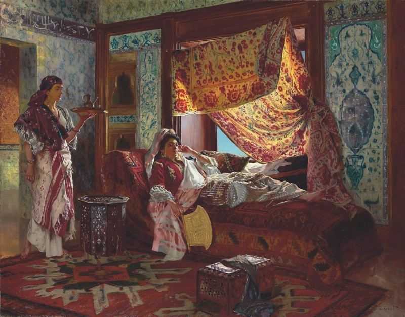 Taking Tea In The Harem reproduction of painting by Rudolf Ernst. ALL GICLEE PRINTS