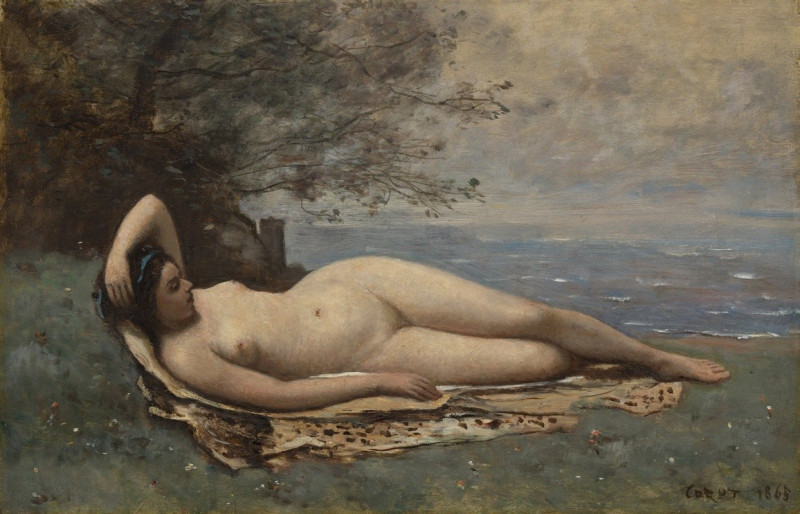 Bacchante by the Sea (1865) reproduction of painting by Jean-Baptiste-Camille Corot. ALL GICLEE PRINTS