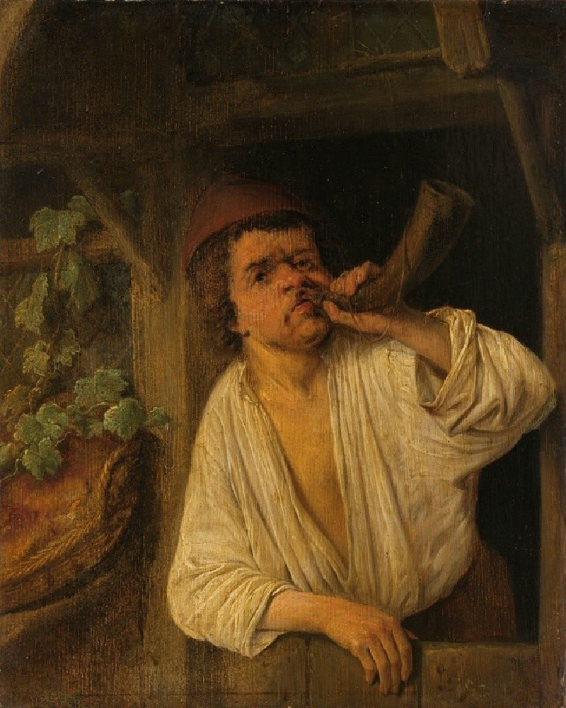 Adriaen van Ostade reprodukcija A Baker Sounding his Horn (c. 1648), VISOS REPRODUKCIJOS , paveikslai, reprodukcijos internetu