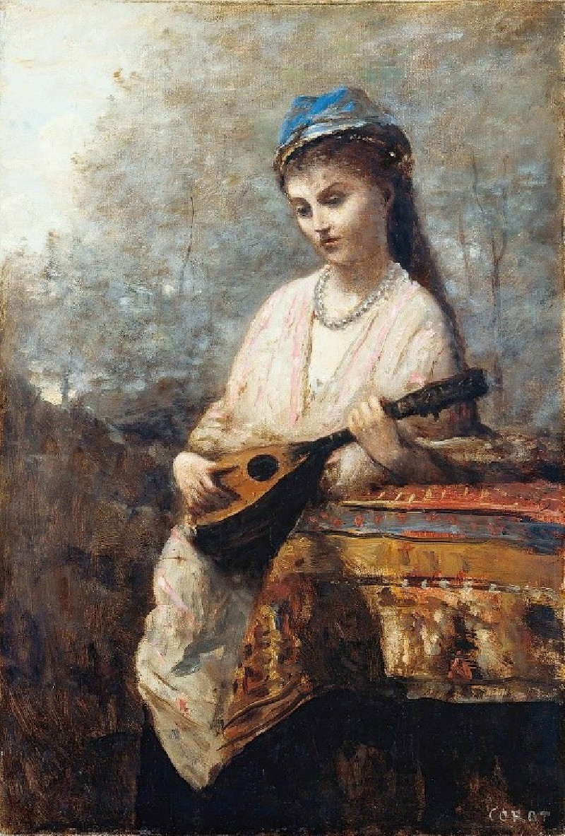 Young Girl with a Mandolin (19th century) reproduction of painting by Jean-Baptiste-Camille Corot. ALL GICLEE PRINTS