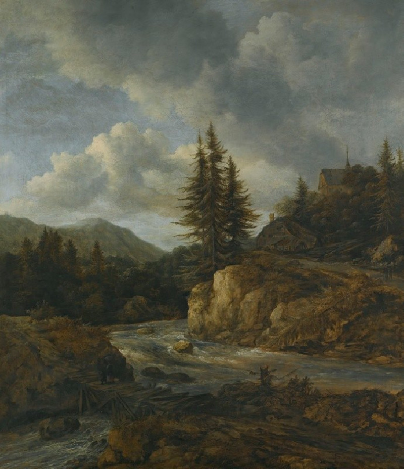 Northern Landscape With A Torrent reproduction of painting by Jacob van Ruisdael. ALL GICLEE PRINTS