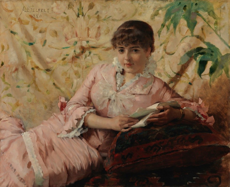 Reading Parisienne (1880) reproduction of painting by Albert Edelfelt. ALL GICLEE PRINTS