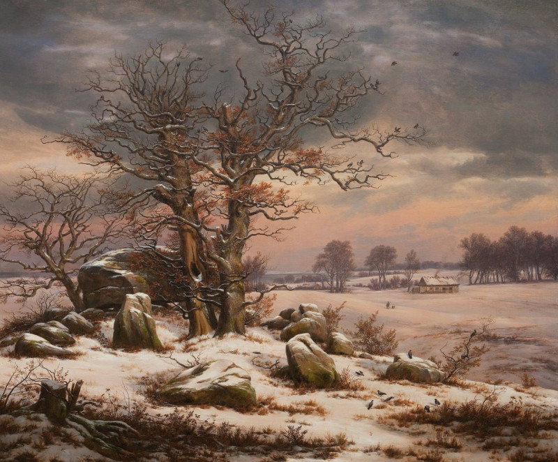 Winter Landscape near Vordingborg, Denmark reproduction of painting by Johan Christian Dahl. ALL GICLEE PRINTS