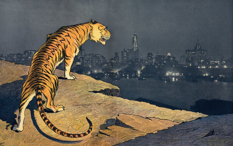 The tiger’s prey (1913) reproduction of painting by Samuel Ehrhart. ALL GICLEE PRINTS