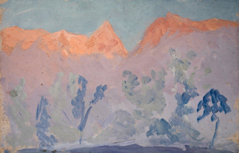 Mountains at Sunset reproduction of painting by Ernst Schiess. ALL GICLEE PRINTS