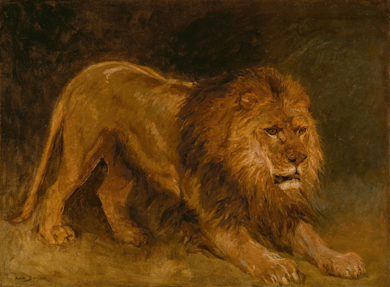 Lion guettant une proie reproduction of painting by Rosa Bonheur. ALL GICLEE PRINTS